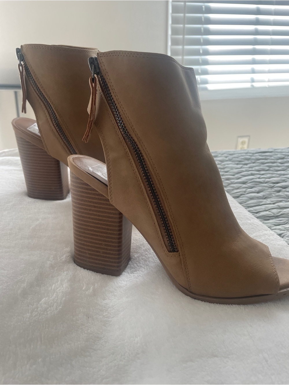 DV by Dolce Vita Tan Open-Toe Stacked Heel Ankle Booties